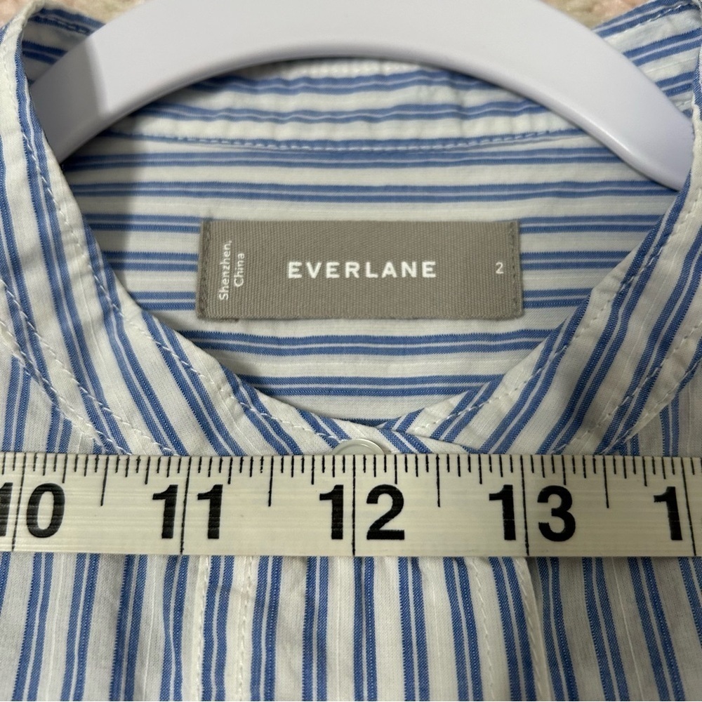 Everlane Soft Cotton Popover Shirt Blue White Stripe Size 2 Office Business - Picture 3 of 9